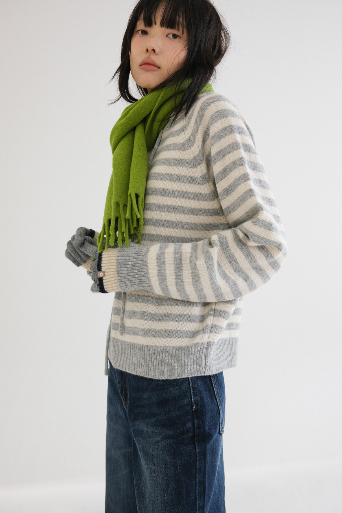 Stripe hood knit (2col)