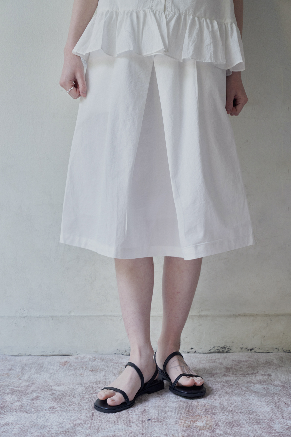 Cotton folded A-line skirt (2col)
