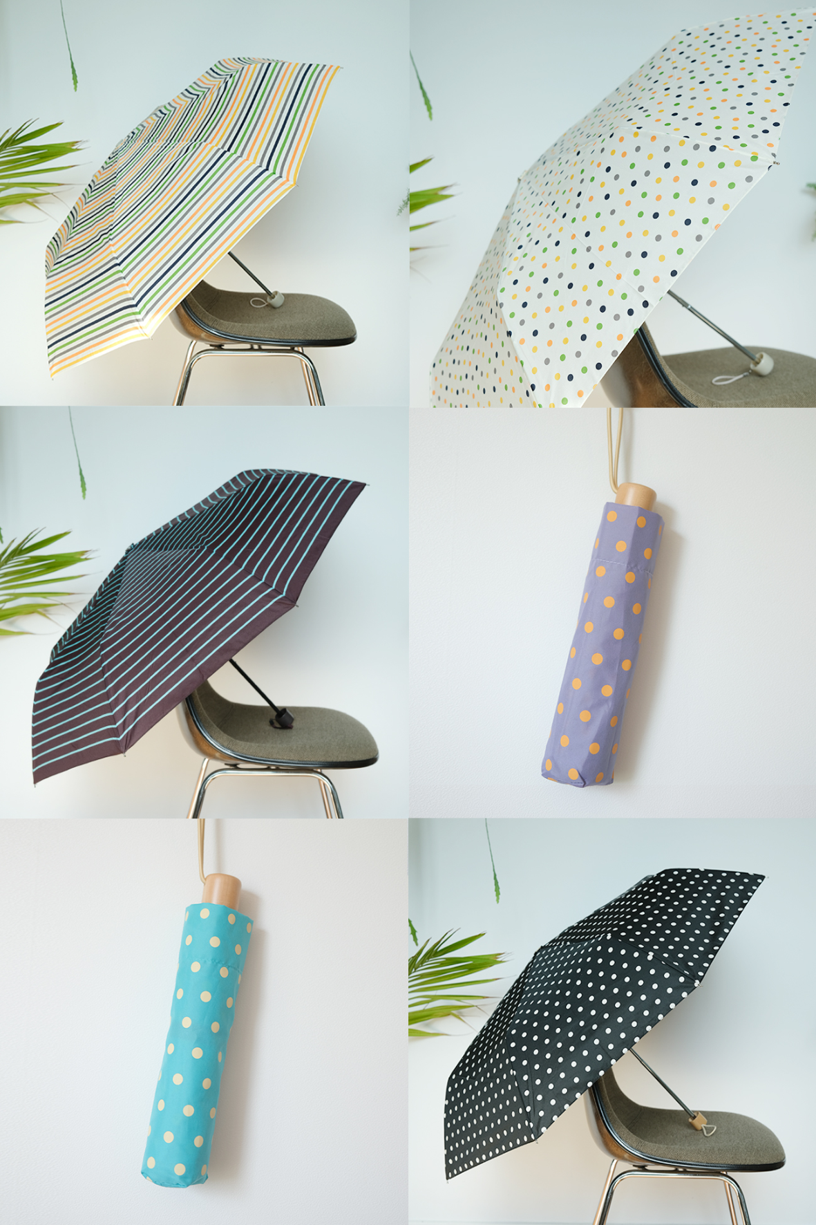 Dot &amp; stripe folding umbrella (6col)