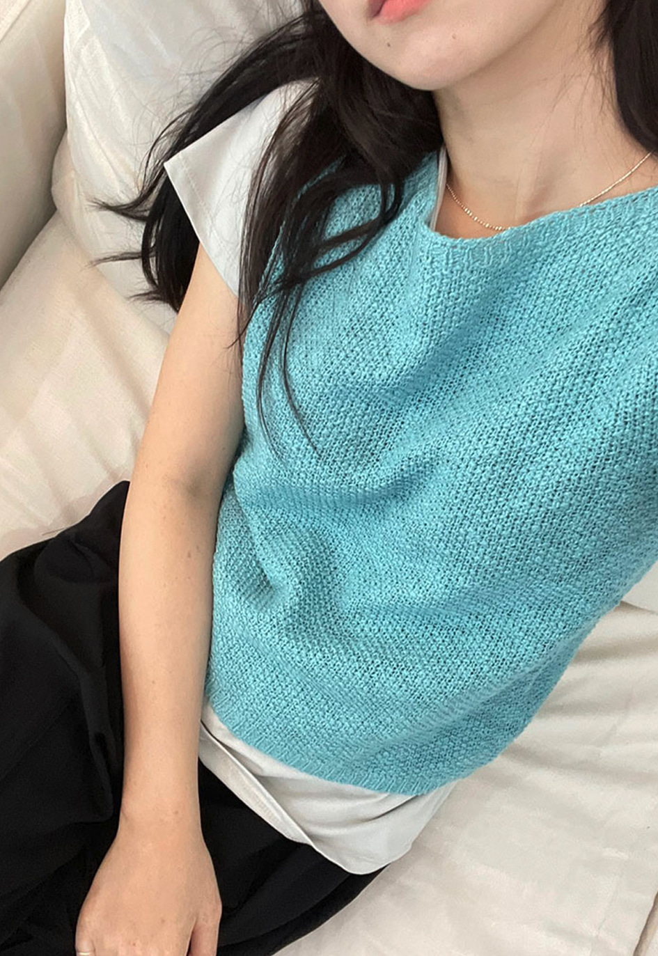 Cotton popcorn knit, Tiffany blue