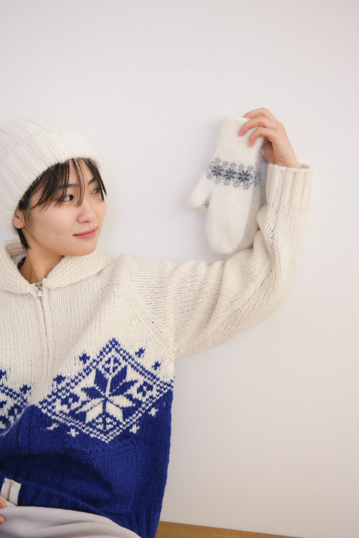 Snow alpaca knit zip up (2col)