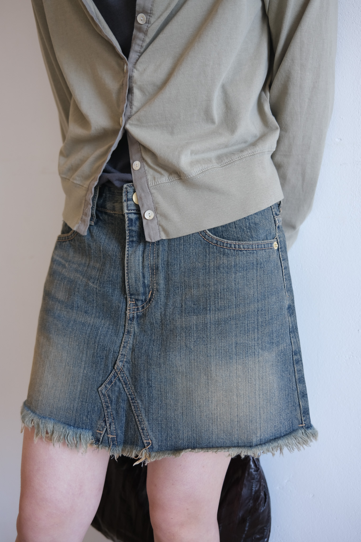 Vintage cutting denim mini skirt (2col)