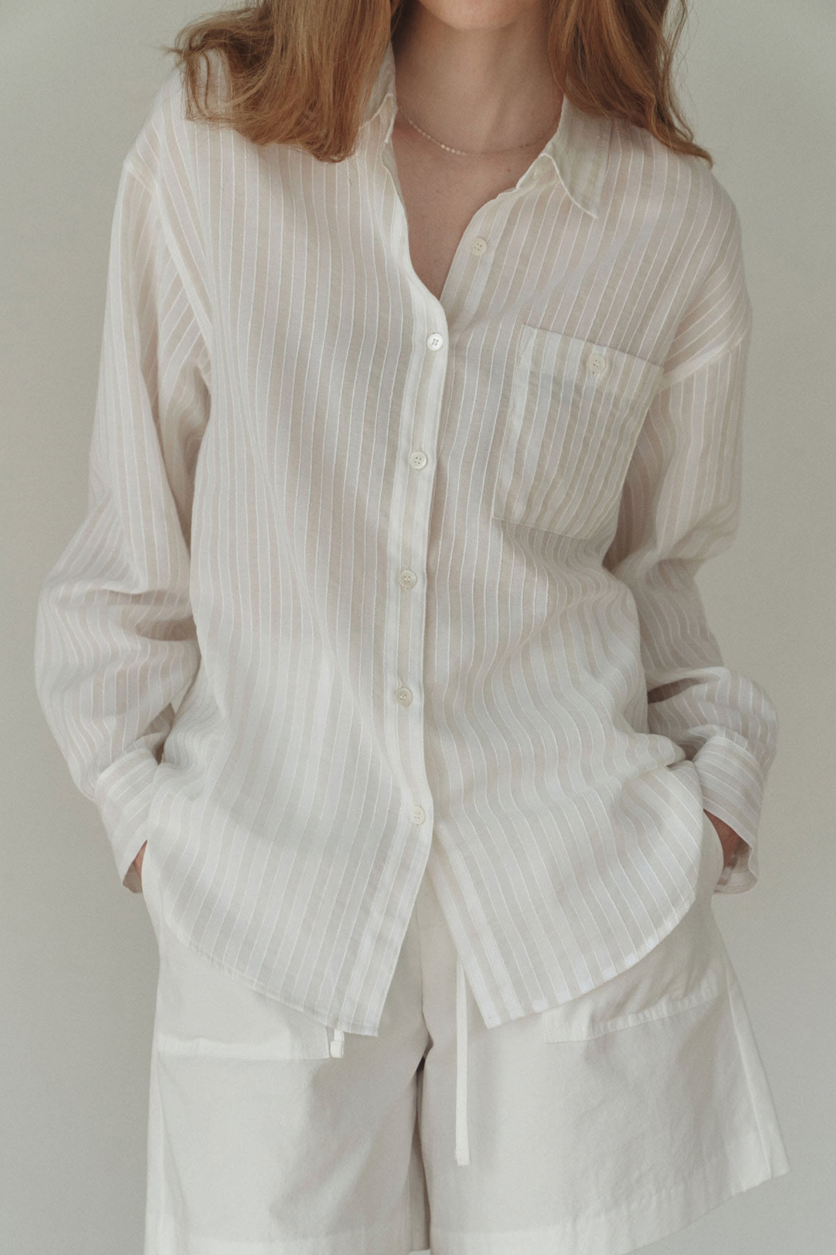 [SLOCO] Classic natural shirt, sheer stripe (Limited italy fabric)