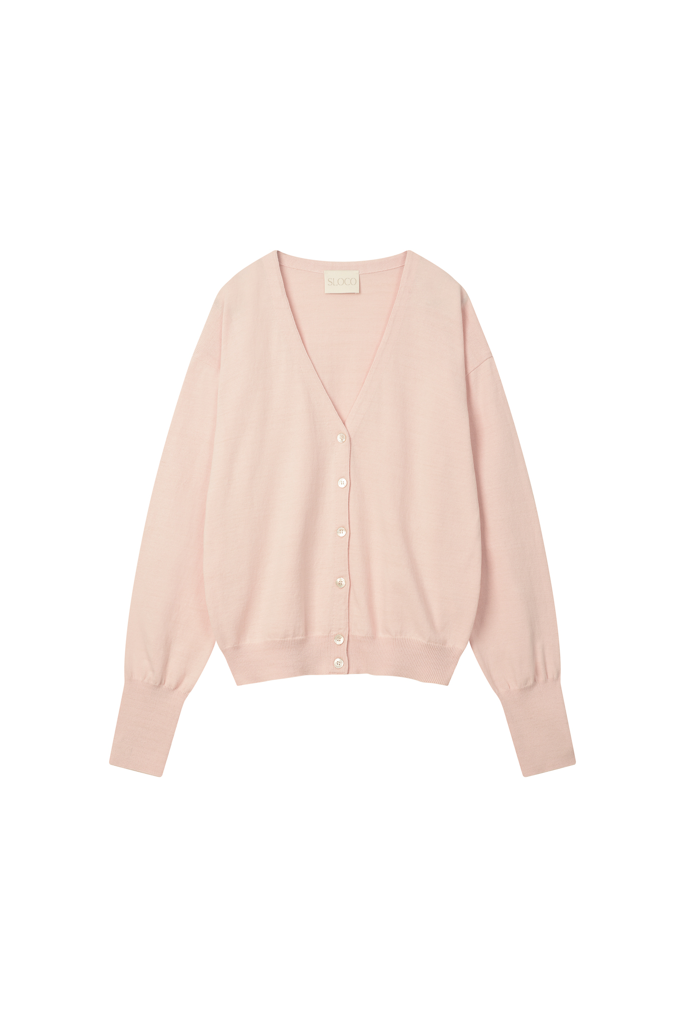 [SLOCO] Cotton v neck cardigan, light pink