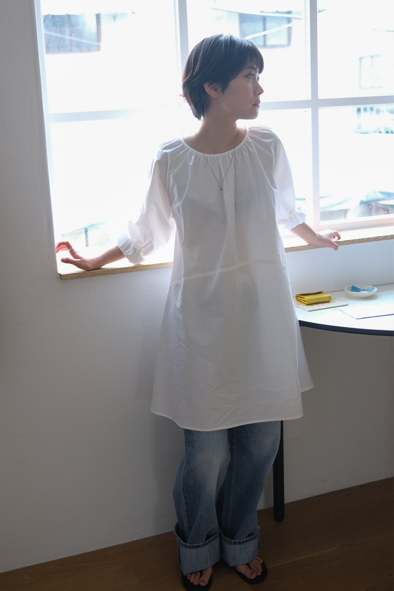 A line cotton mini dress (2col)